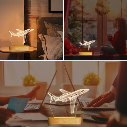 3D Illusion Airplane Night Light for Pilot Gift, Unique Aviation Gifts for Men, Dimmable Wooden LED Lamp with Remote Control for Boys Room Decor, USB Powered Bedside Table Lamp