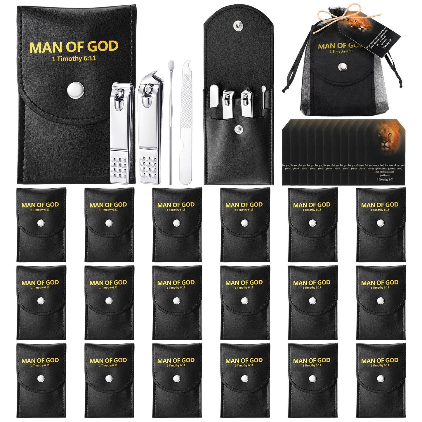 24 Set Man of God Gifts Bulk Christian Manicure Set Mini Nail Clippers Travel Grooming Nail Kit Professional Stainless Steel Pedicure Tools with Bags Cards Father Day Gifts for Men Church