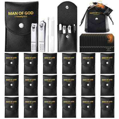 24 Set Man of God Gifts Bulk Christian Manicure Set Mini Nail Clippers Travel Grooming Nail Kit Professional Stainless Steel Pedicure Tools with Bags Cards Father Day Gifts for Men Church