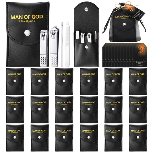 24 Set Man of God Gifts Bulk Christian Manicure Set Mini Nail Clippers Travel Grooming Nail Kit Professional Stainless Steel Pedicure Tools with Bags Cards Father Day Gifts for Men Church