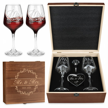 Wedding Gifts for Couples 2026 Mr and Mrs Engraved Wine Glasses Engagement Gift for Newlywed Bachelorette Bridal Shower Gifts for Bride and Groom Present for Bride To Be His and Hers
