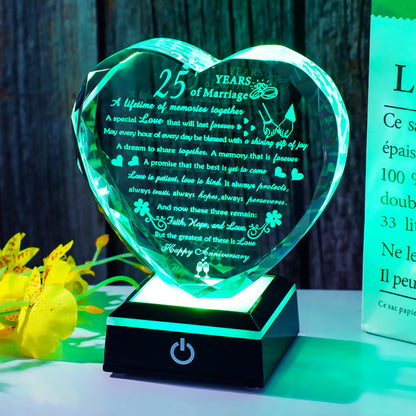 25th Wedding Anniversary Crystal Gifts for Couples Parents, Romantic Heart 25th Anniversary Keepsake Gifts for Her Him, 25 Years of Anniversary Marriage Gifts for Wife Husband
