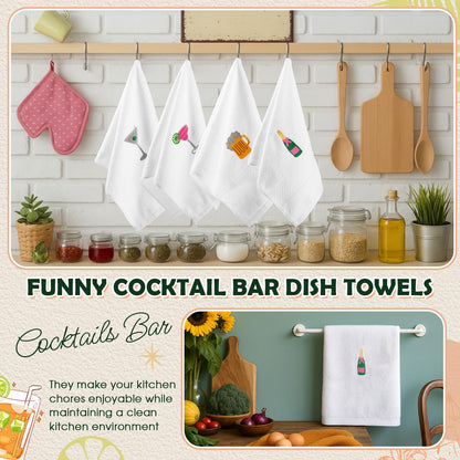 HunnmingRe 4 Pack Bar Towels with Martini Embroidery - Wine Cocktail Drink Themed Gifts Cotton 29.5'' x 13.8'' Kitchen Hand Soft Absorbent Dish Cloth Bathroom Decorative Home Bar Cart Accessories