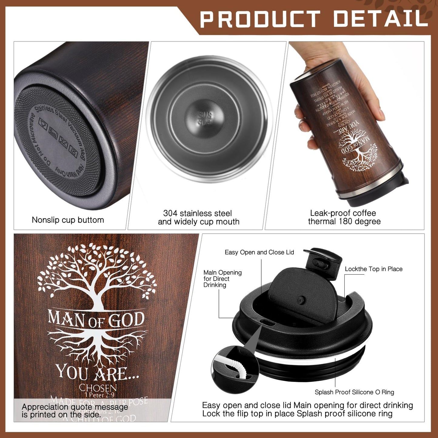 Ziliny 2 Pcs Christian Gifts for Men 17 oz Coffee Tumbler Inspirational Man of God Mugs Stainless Steel Tumbler with Lid Father's Day Religious Spiritual Gift Set