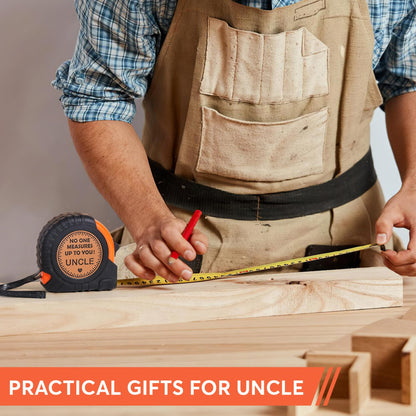 Fathers Day Uncle Gifts from Niece Nephew, Uncle Birthday Gifts, Best Uncle Ever Gifts, Promoted to Favorite New Uncle Announcement Gifts, Genuine Leather Engraved 25 FT Tape Measure Useful Tools