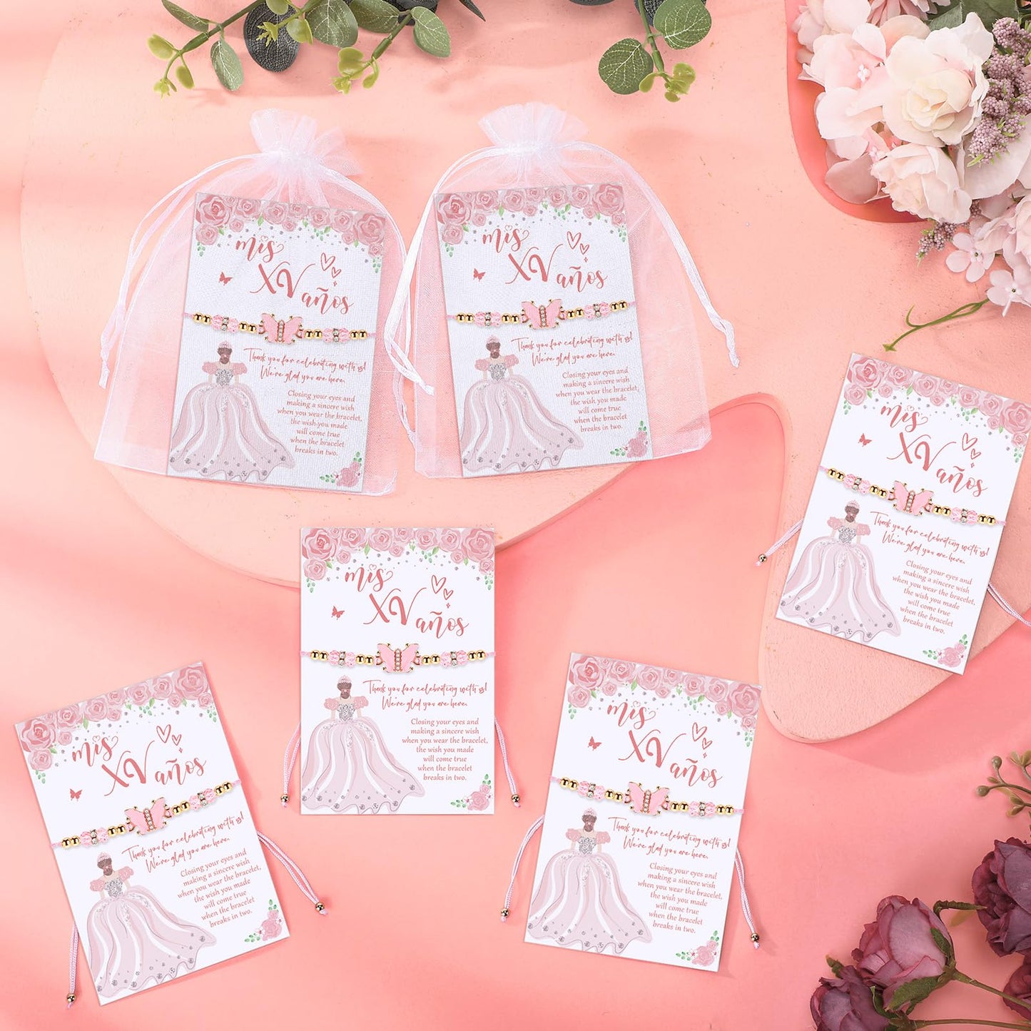 Wenqik 25 Sets Quinceañera Party Favors for Guests – Butterfly Wish Bracelet Set, Sweet 15 Birthday Keepsake Gifts for Girls