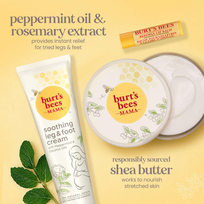 Burt's Bees Mama Gift Set, Includes Lip Balm, Leg and Foot Cream, and Belly Butter, Natural Origin Skin Care, 0.15 oz./3.38 oz./6.5 oz.