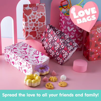JOYIN 48 Pcs Valentine’s Day Paper Gift Bags, 9.5" Goodie Bags ,Treat Bag with Love Sticker for Valentine Party Favors Gifts, Wedding Gift ,Giving Gift Wrapping Birthday,Classroom Exchange Prizes