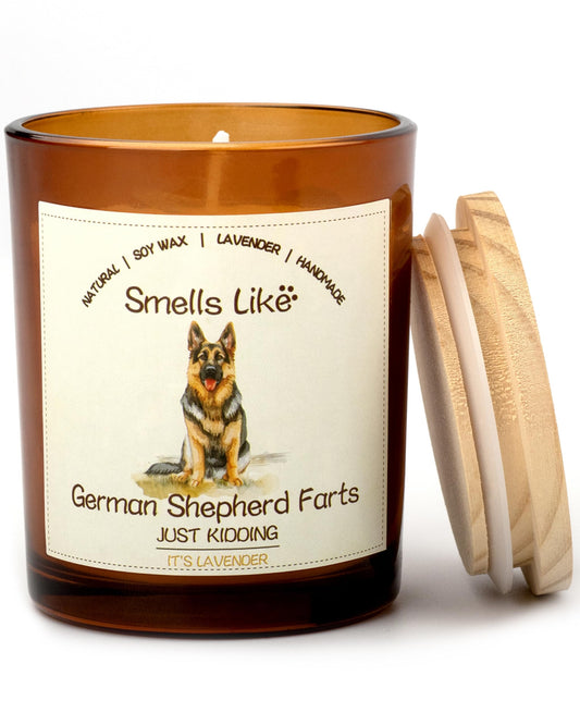 German Shepherd Gifts for Women - Dog Mom Candles Lavender Natural Dog Farts Candles Pet Friendly Safe Scented Candle Themed Gifts for Women Soy Wax Present Idea for Pet Lovers Decor