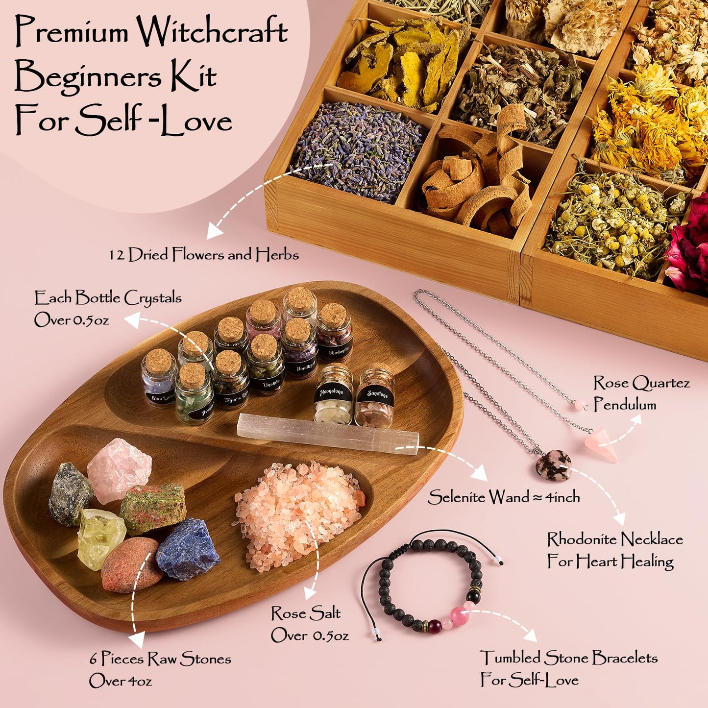 SHYSHINY Self Love Witchcraft Supplies, Self-Love Wiccan Supplies and Tools with Self-Care Journal Workbook, Witchy Gifts for Women, Witch Kit for Beginners