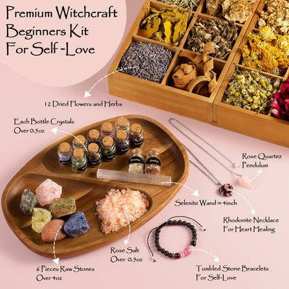 SHYSHINY Self Love Witchcraft Supplies, Self-Love Wiccan Supplies and Tools with Self-Care Journal Workbook, Witchy Gifts for Women, Witch Kit for Beginners