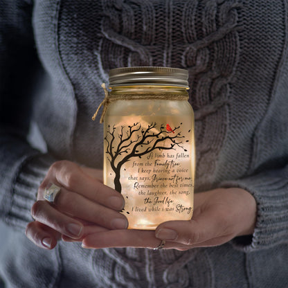 Memorial Gifts Mason Jar Light, Red Cardinal - Memory Gifts for Loss Loved Ones, Bereavement Gift Idea, Sympathy Loss of Mother, Dad, Son, Husband/Family Member A Limb Has Fallen From Our Family Tree