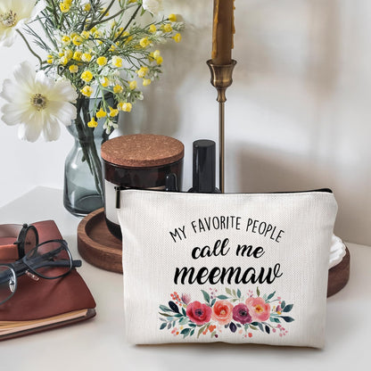 DILSJ Meemaw Gifts Makeup Bag, Grandma Gifts For Christmas From Grandkids Cosmetic Bags For Women, My Favorite People Call Me Meemaw Zipper Makeup Pouch Travel Organizer Toiletry Bag