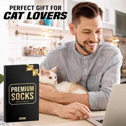 VICRAZY Funny Gifts For Men, Women – Fuzzy Cat Sock For Cat Dad Mom - Christmas Gifts, Stocking Stuffers for cat Lovers