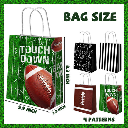 Juweked 12Pcs Football Gift Bags With Handle - Paper Goodie Bags for Snacks, Party Favors, Treats - Touchdown Game Time Party Decor
