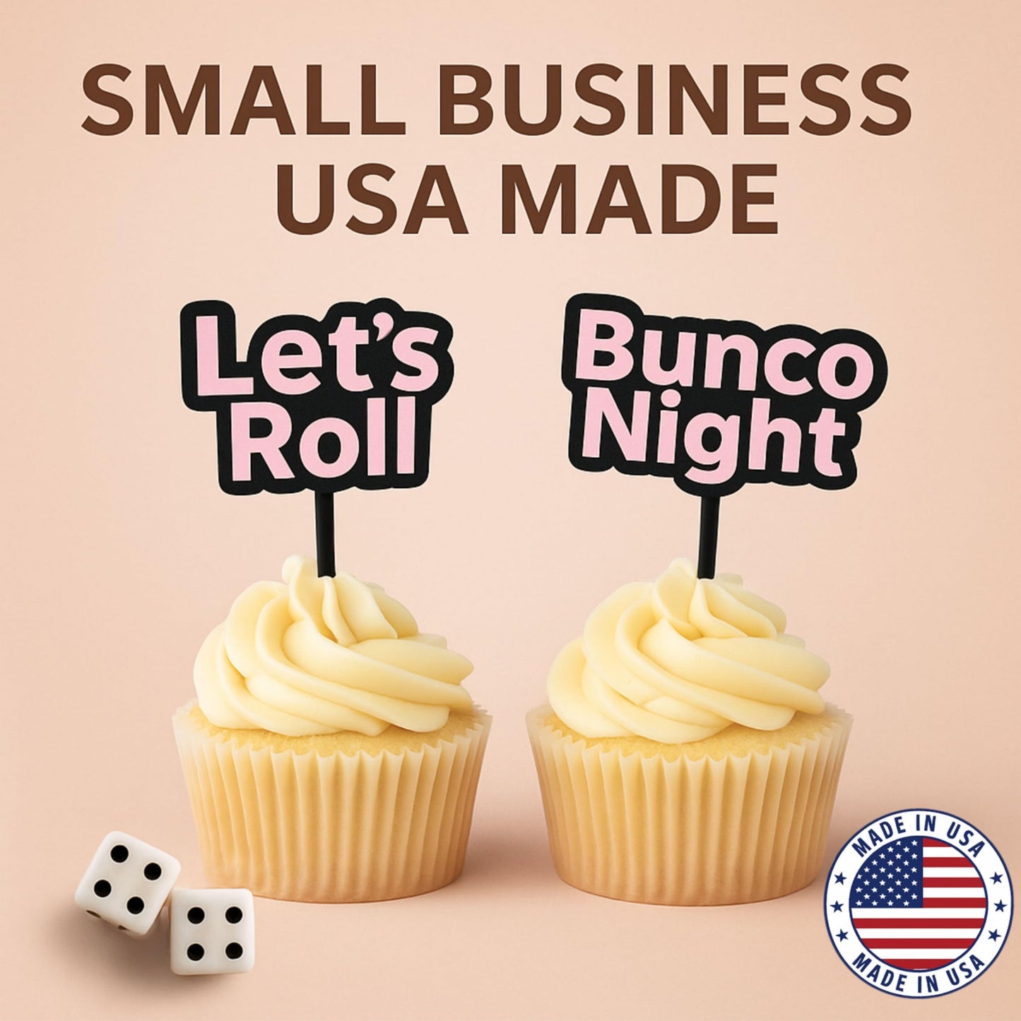 Bunco Cupcake Toppers – 8 Fun Bunco Sayings – Reusable Party Picks for Cupcakes & Snacks – Great Bunco Gift or Door Prize