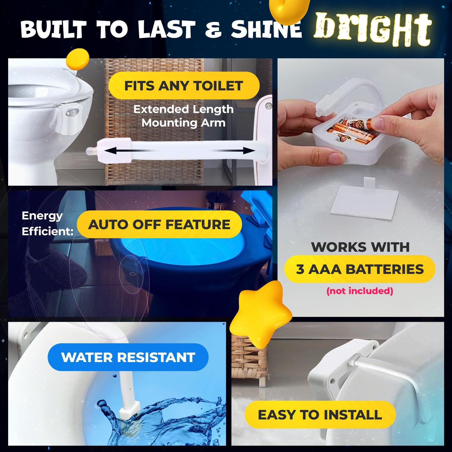 RainBowl Toilet Bowl Night Light - Unique Cool Gadget with Motion Sensors & Multi Color LED - Funny Gag Gifts for Men, Dad, Husband, Boyfriend - Fun Birthday Present for Him