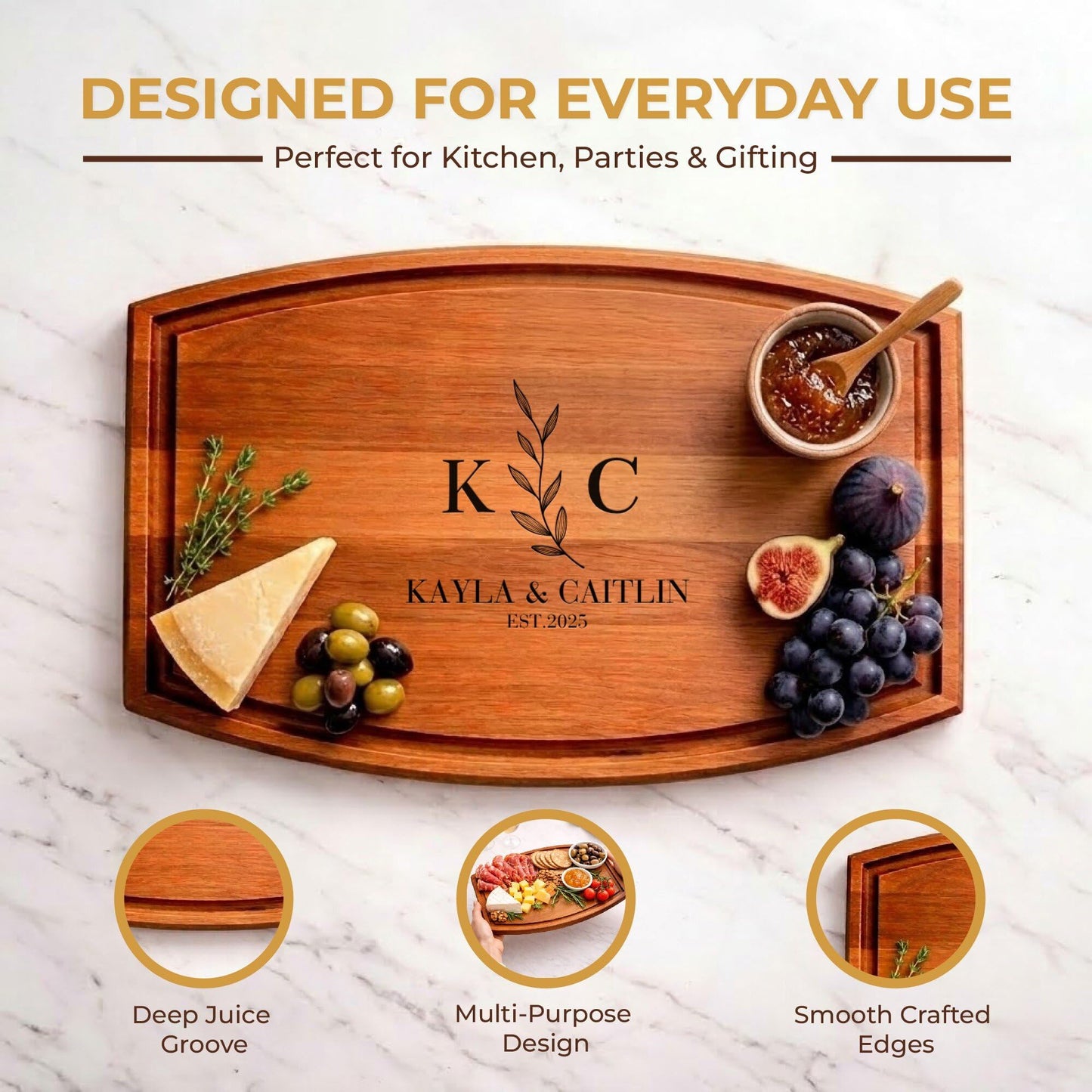 Personalized Cutting Board-Custom Cutting Board Wood Engraved Charcuterie Board-Personalized Wedding Gifts for Couple, Bridal Shower, Anniversary, Housewarming & Personalized Mothers Day Gift for Mom