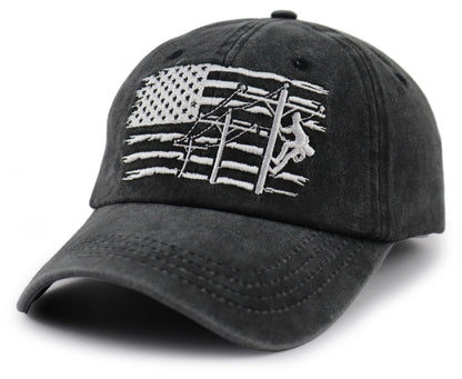 Lineman Gifts for Men, Adjustable Vintage Cotton Embroidered Electrician Dad Hat