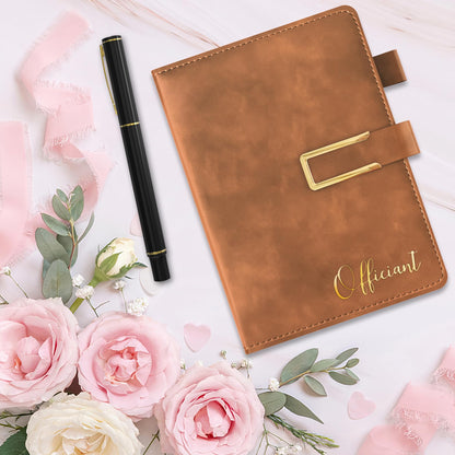 Wedding Officiant Book with Pen, 200 Pages A5 Lined Leather Wedding Journal Notebook, Pastor Ministers Sermon Officiant Gifts for Wedding Day Ceremony Proposal - Brown