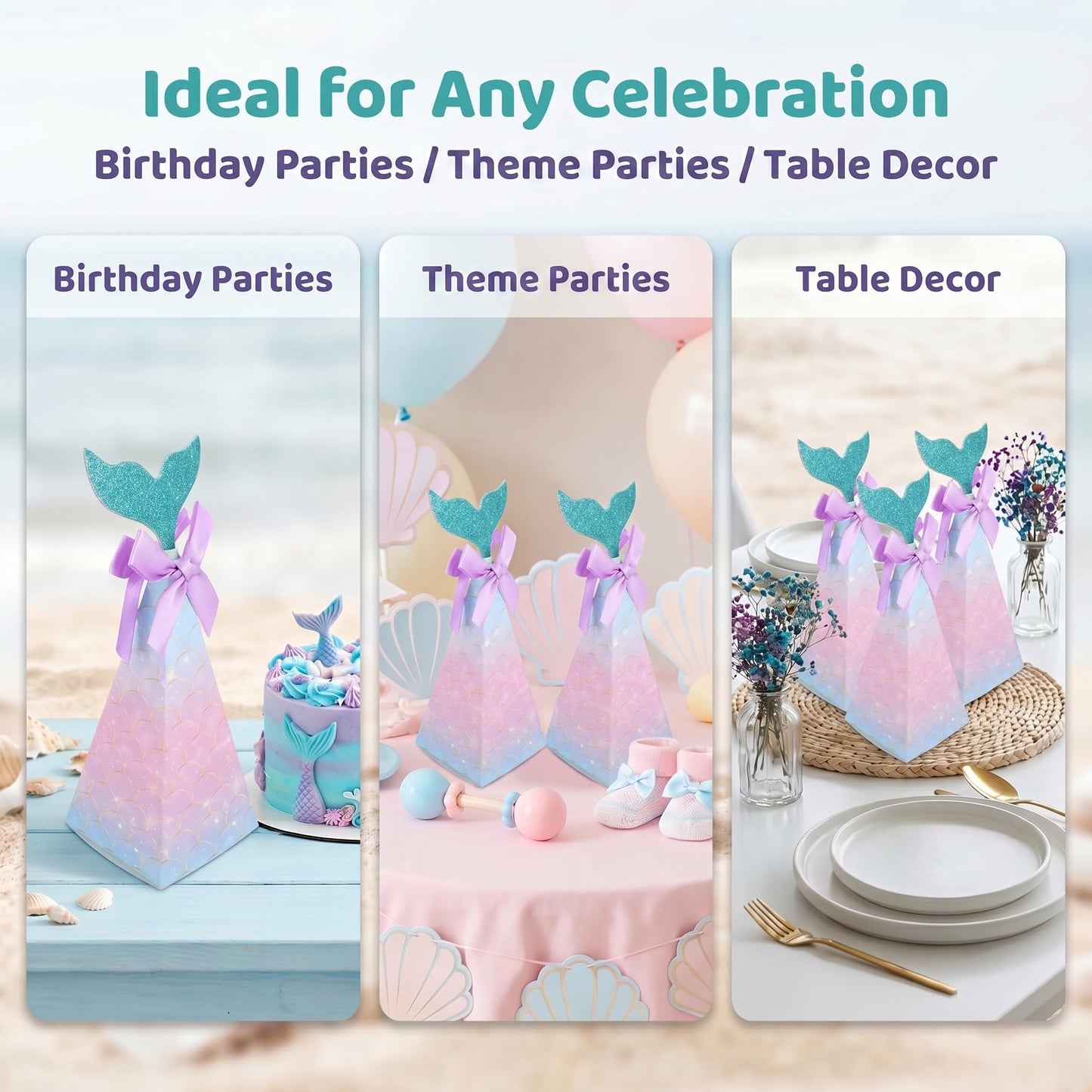 20PCS Mermaid Party Boxes, Mermaid Gift Bags with Thank You Stickers for Kids Birthday, Ariel Costume Ball, Under The Sea Party Decorations