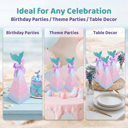 20PCS Mermaid Party Boxes, Mermaid Gift Bags with Thank You Stickers for Kids Birthday, Ariel Costume Ball, Under The Sea Party Decorations