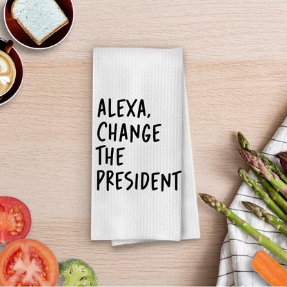 Funny Political Kitchen Towels - Change The President Waffle Weave Dish Towels, Funny Kitchen Bathroom Decor, House Warming Gifts, Changing Towel, 16×24 Inches