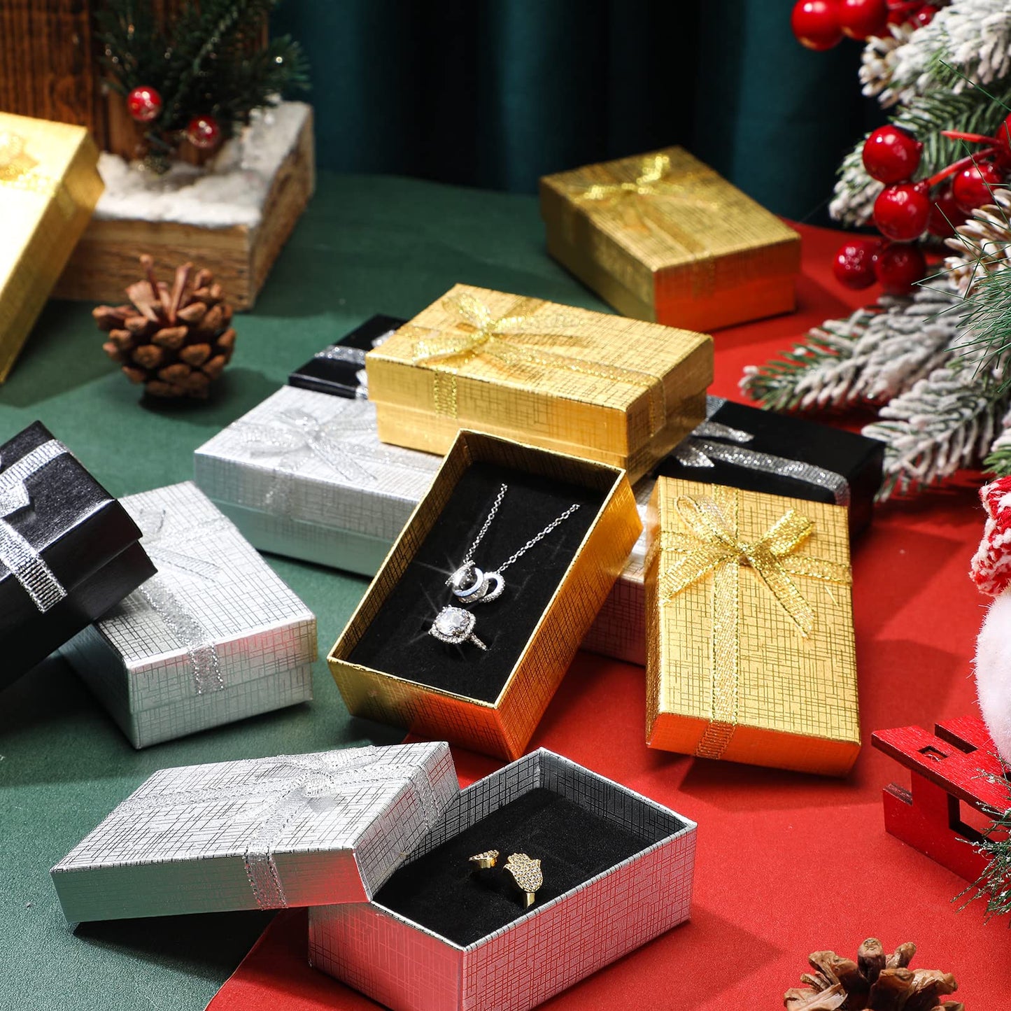 Kenning 36 Pcs Jewelry Gift Boxes Set Small Gift Boxes Bulk with Lids, 2 x 3.1 x 1.1 Inches, Mother 's Day Ribbon Bowknot for Rings Earrings Bracelet Necklace for Wedding Birthday Mother's Day