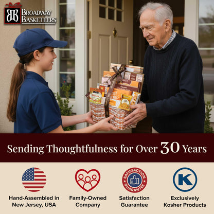 Broadway Basketeers Sympathy Gift Basket Deluxe, Condolences Gifts for Loss, Bereavement or Kosher Shiva, Food Care Package for Delivery With Snacks & Sweets