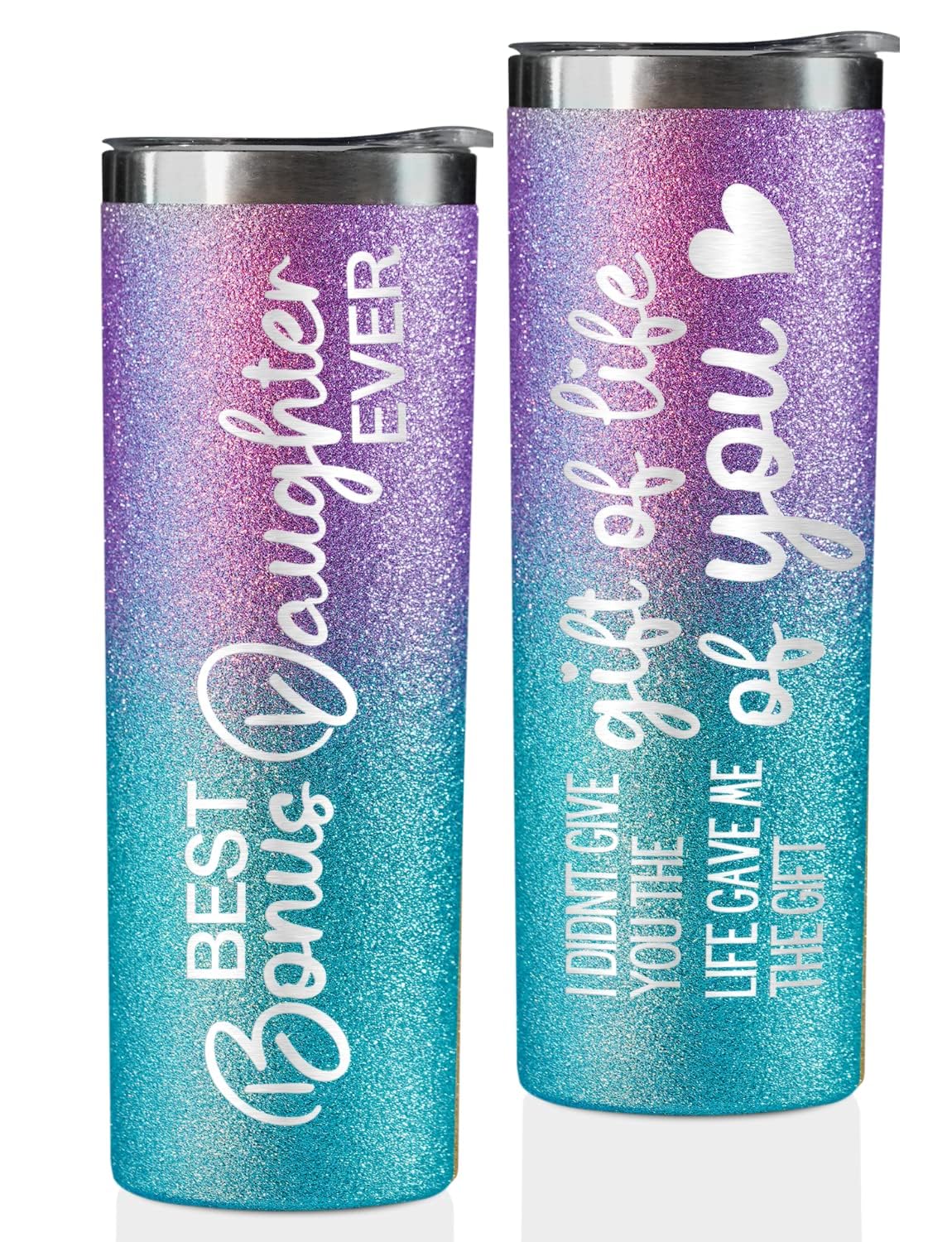 Onebttl Bonus Daughter Gift - 20oz Stainless Steel Travel Mug With Lid and Straw for Birthday, Christmas or Thanksgiving - Best Bonus Daughter Ever