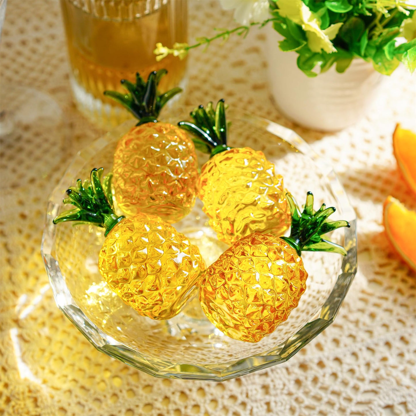 Glass Fruit Decor Crystal Pineapple Figurine Collectibles Hand Blown Glass Fruit Pineapple Decoration for Home Kitchen Office