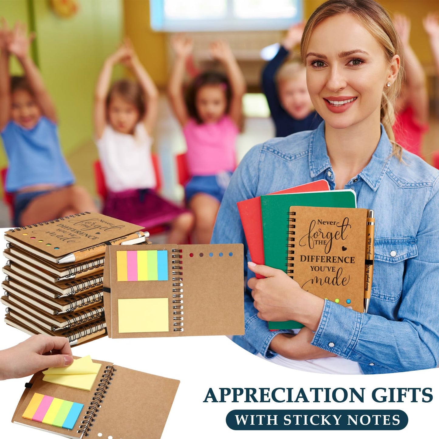 60 Pcs Employee Appreciation Gifts Bulk Never Forget Notebook Gift Bag Glass Cup Makeup Bag Bamboo Pen for Graduation Teacher Father Day Office Staff