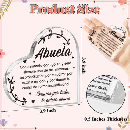 Yopyame Spanish Grandma Acrylic Gifts - Regalos para Abuela Heart Acrylic Plaque Ideas Keepsake Paperweights for Grandma in Spanish Father's Day Christmas Gifts for Grandma from Granddaughter Grandson