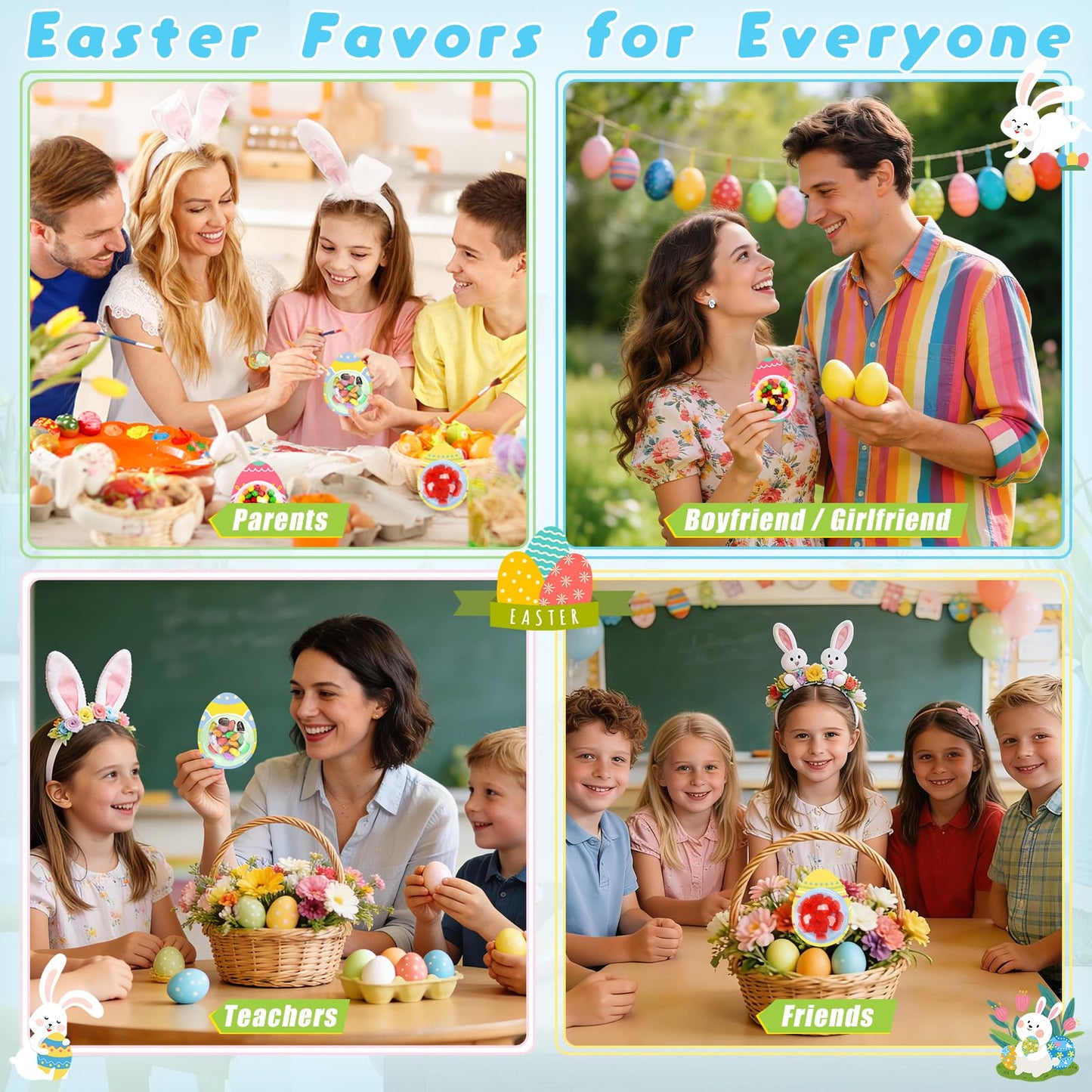 KJX 24 Pack Easter Cards for Kids Classroom,DIY Egg Design Easter Candy Cards with Plastic Domes, Easter Party Favors for School Holiday Celebrations Gifts and Craft Activities