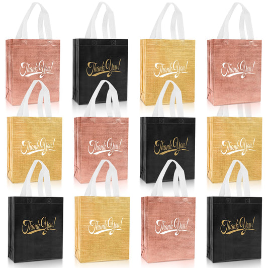 Takytao 12PCS Thank You Gift Bags with Handles 10" H x 8" L x 4" W In Bulk Reusable Thank You Return Gift Bags Nonwoven Foldable Bag for Business Shopping Wedding Baby Shower Graduations Party Favors