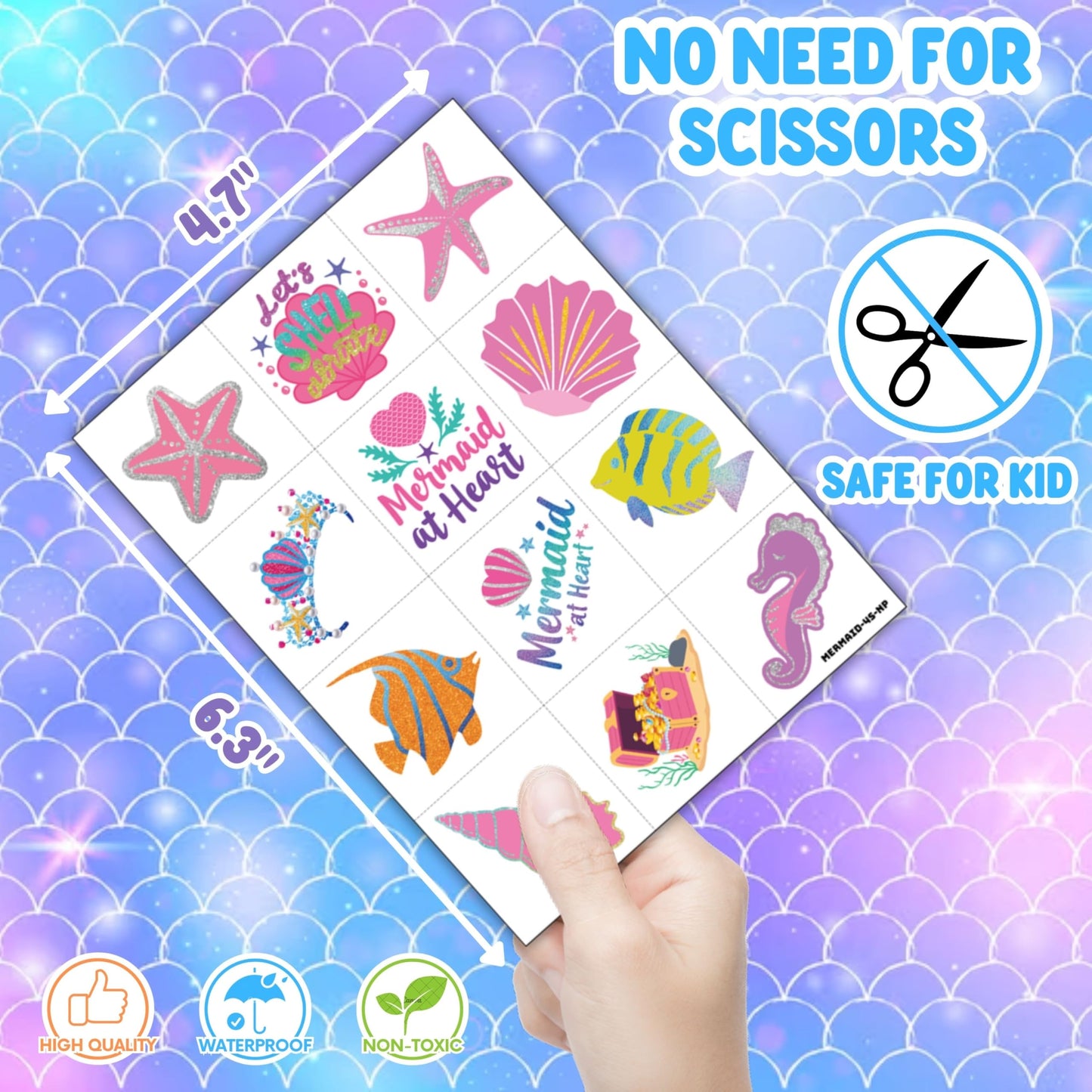 72 PCS Mermaid Party Favors – 48 Pre-Cut Temporary Tattoos & 24 Mermaid Ocean Punch Balloons Themed Birthday Party Decorations Supplies Favors Gifts Goodie Bag Fillers Classroom Rewards for Boys Girls