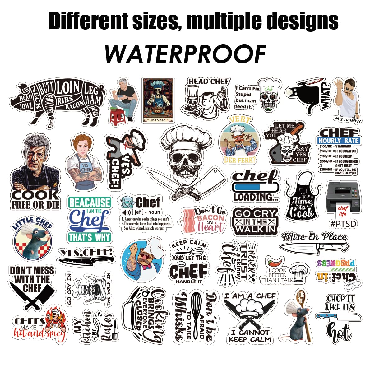 Funny Chef Stickers Pack | Waterproof Vinyl Decals for Water Bottles, Laptops,Car,Auto,Window | Ideal Chef Gifts Culinary School Supplies | Decorative Decals for Culinary Enthusiasts