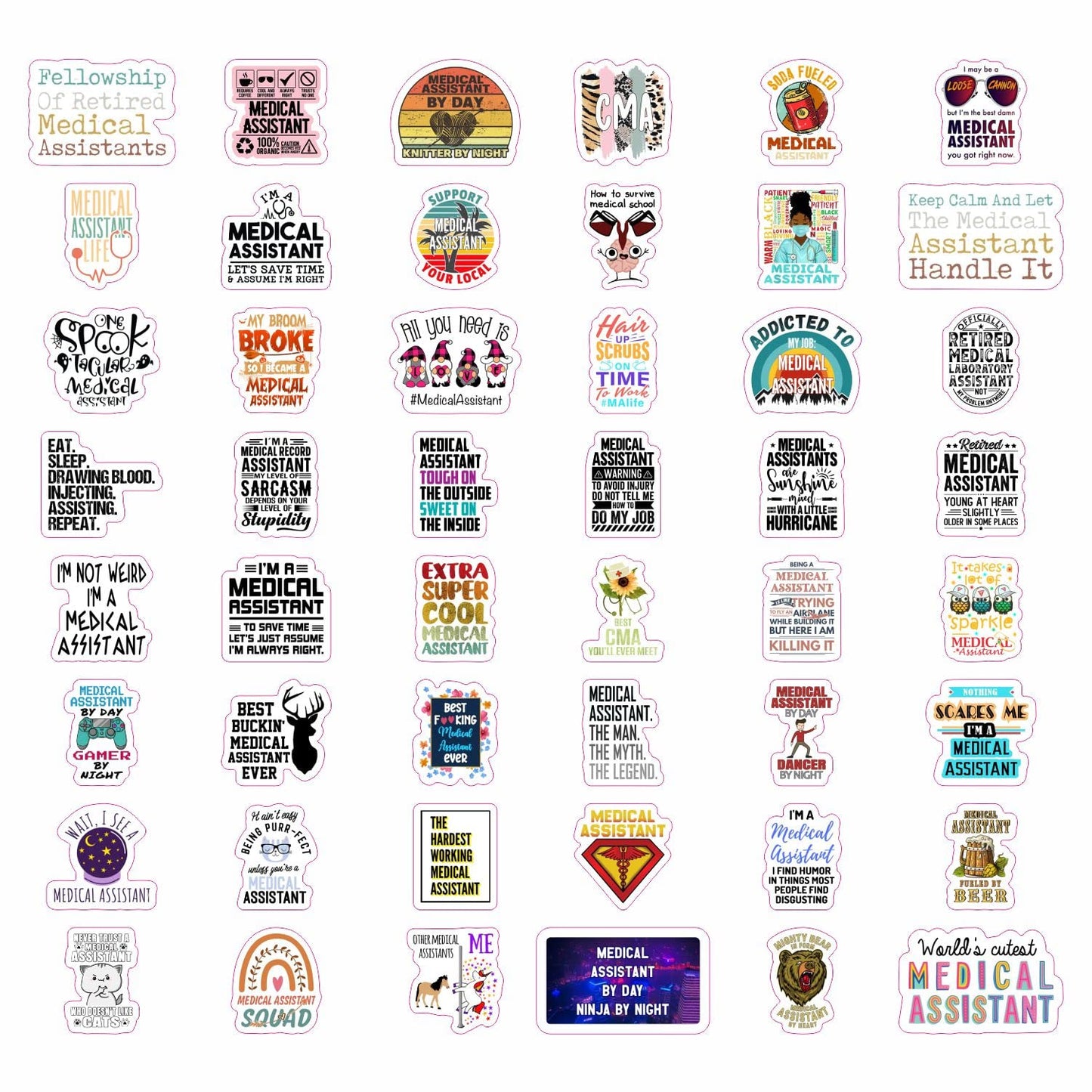 BulbaCraft 100 Pcs Funny Medical Assistant Stickers, Medical Assistant Gifts for Women & Men, Gifts for Women & Men