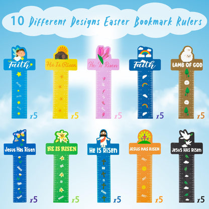 Haooryx 50Pcs Easter Cross Bookmark Rulers - Jesus Cross Measuring Ruler Bookmark He Is Risen Easter Party Favor Classroom Teacher Student Rewards Kids Birthday Goodie Bag Filler