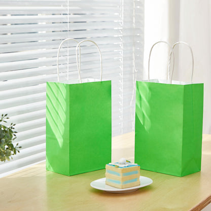 SUNCOLOR 12-Pack Green Gift Bags with Handles, 7.9 x 5.12 x 3.15 Inches Recyclable Paper Party Favor Bags for Birthday, Christmas, Easter, St. Patrick's Day