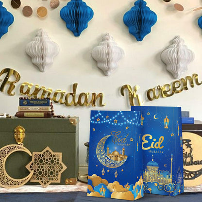 KALEFO Eid Mubarak Favor Gift Bags 24PCS Ramadan Muslim Supplies Goodie Treat BagTable Decorations for Party Birthday Blue