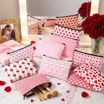 Shinylin 24 Pcs Mother's Day Bulk Spring Party Favors Wildflower Makeup Bags Wildflower Party Decorations Flowers Canvas Cosmetic Bags with Zipper for Travel Toiletry Organizer(Heart)