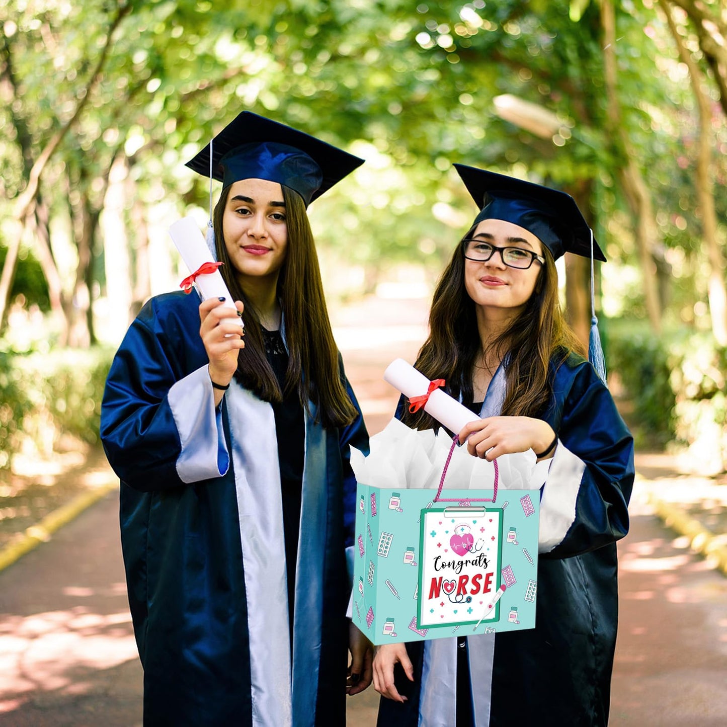 JUESMOS Nurse Graduation Gifts Bag with Tissue Paper 13" Large Congrats Nurse Gift Bag Nurse Week RN Gifts Bag for New Nurses Nursing Graduation Gifts for Medical School Graduates Healthcare Workers