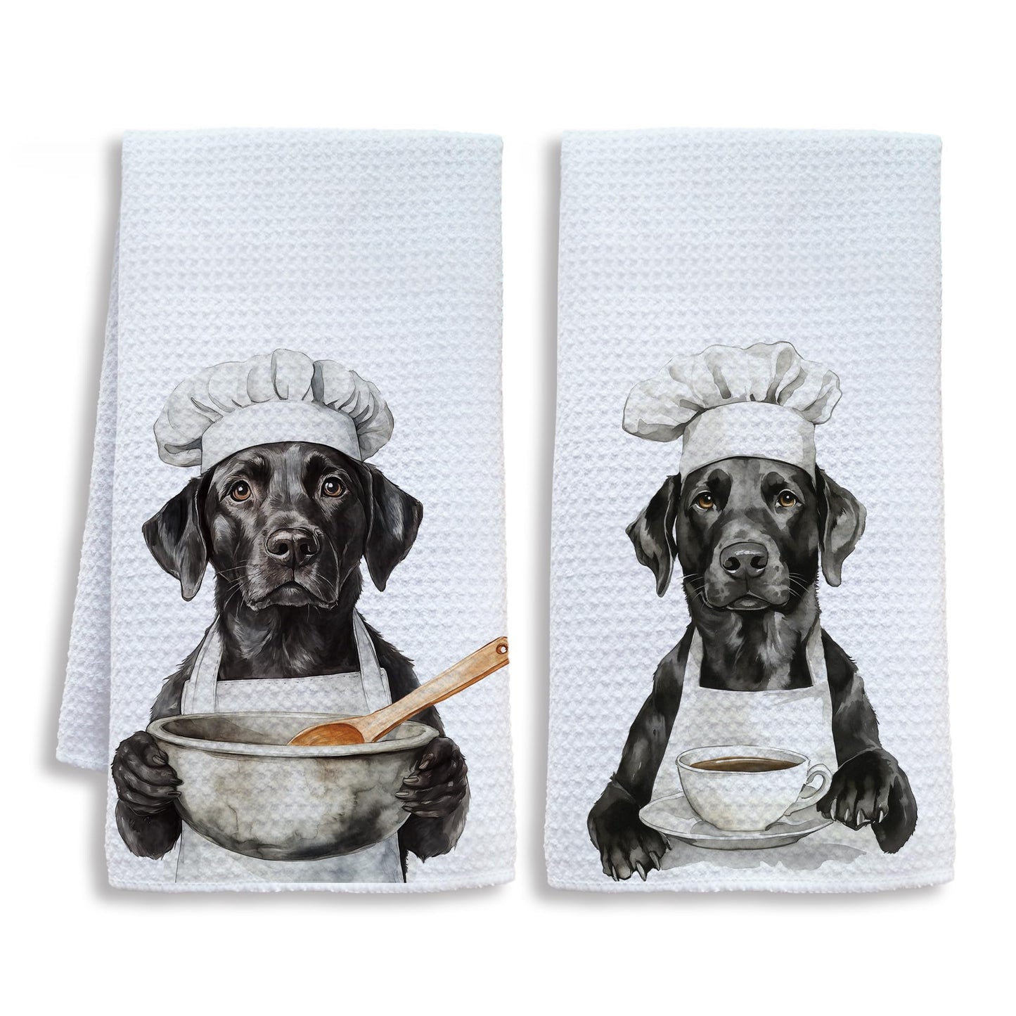 Funny Chef Black Labrador Kitchen Towels, Labrador Retriever Gifts Dish Tea Towels for Kitchen, Black Lab Gift, Gifts for Chefs Coffee Lovers Decorative Hand Towel, 16x24 Inch Set of 2