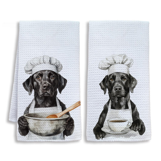 Funny Chef Black Labrador Kitchen Towels, Labrador Retriever Gifts Dish Tea Towels for Kitchen, Black Lab Gift, Gifts for Chefs Coffee Lovers Decorative Hand Towel, 16x24 Inch Set of 2