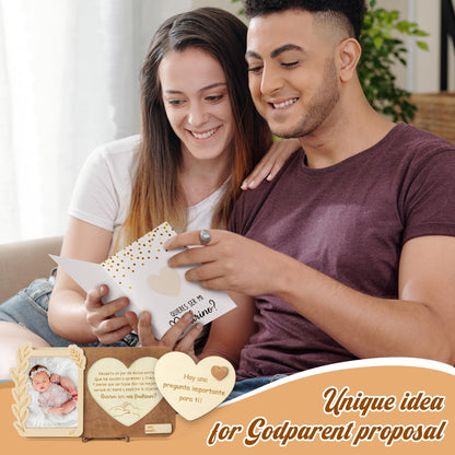 CJiangpo Will You Be My Godparents Proposal Gift Picture Frame Set, Madrina Padrino Proposal Puzzle in Spanish Asking to Be Godparent Announcement Card Gift from God Child Baptism Christmas Ideas