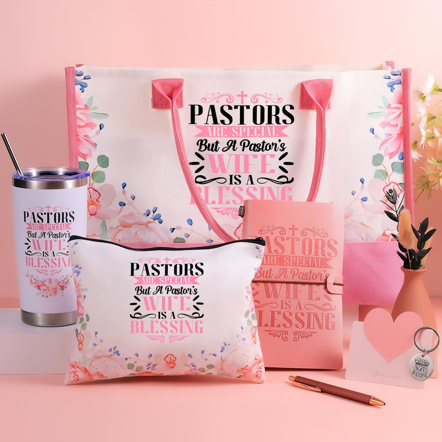 VAIPI Pastor Wife Appreciation Gifts for Women Faith, Inspirational Christian Gifts for Pastors Wife Religious Catholic Gift Basket with Insulated Tumblers Handbag Journal Pen Bookmark Keychain