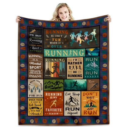 Running Gifts for Women/Men Blanket 50"X60", Cool Sports Theme Birthday Gifts for Runners, Cross Country/Marathon Presents, Track and Field Running Accessories for Her/Him Present Throw