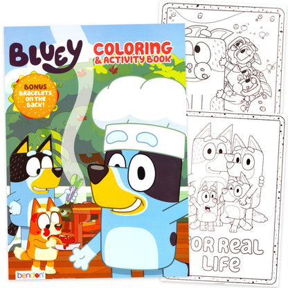 Bluey Easter Gift Bag Coloring Set - Bundle with 4 Coloring Activity Books, Easter Egg Print Cellophane Bag, Twist Tie, Stickers | Bluey Easter Gift Basket Stuffers