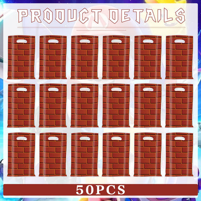 JUELANGER 50 PCS Brick Party Gift Bags, Plastic Birthday Candy Bags Goodie Bag for Party Supplies
